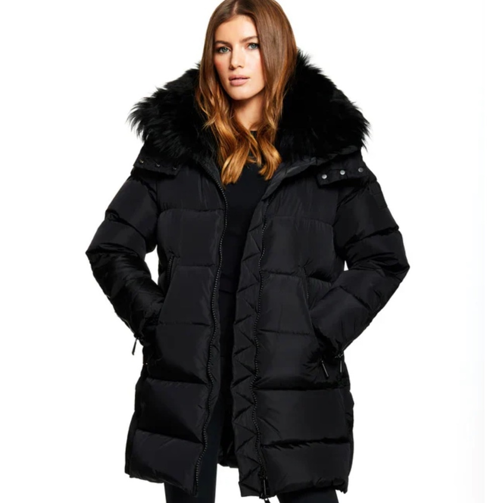 SAM. Addison Jacket Women's Black Puffer Jacket with Faux Fur Trim